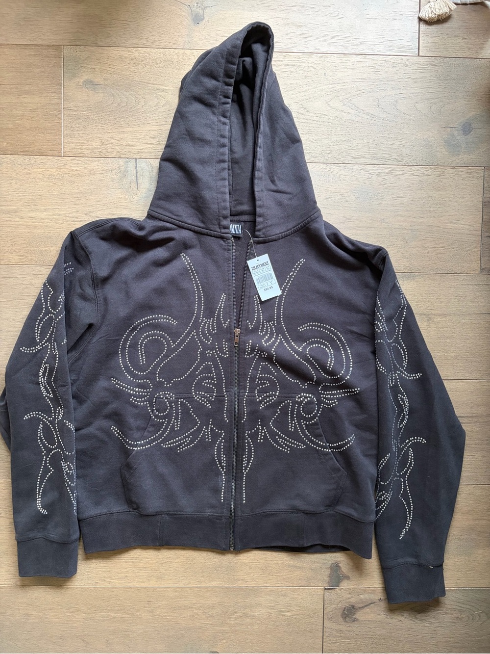 Insomnia Black Studded Zip-Up Hoodie Sweatshirt